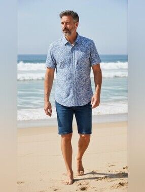 Marti Kat Men's XL Blue Floral Hawaiian Button Up Shirt